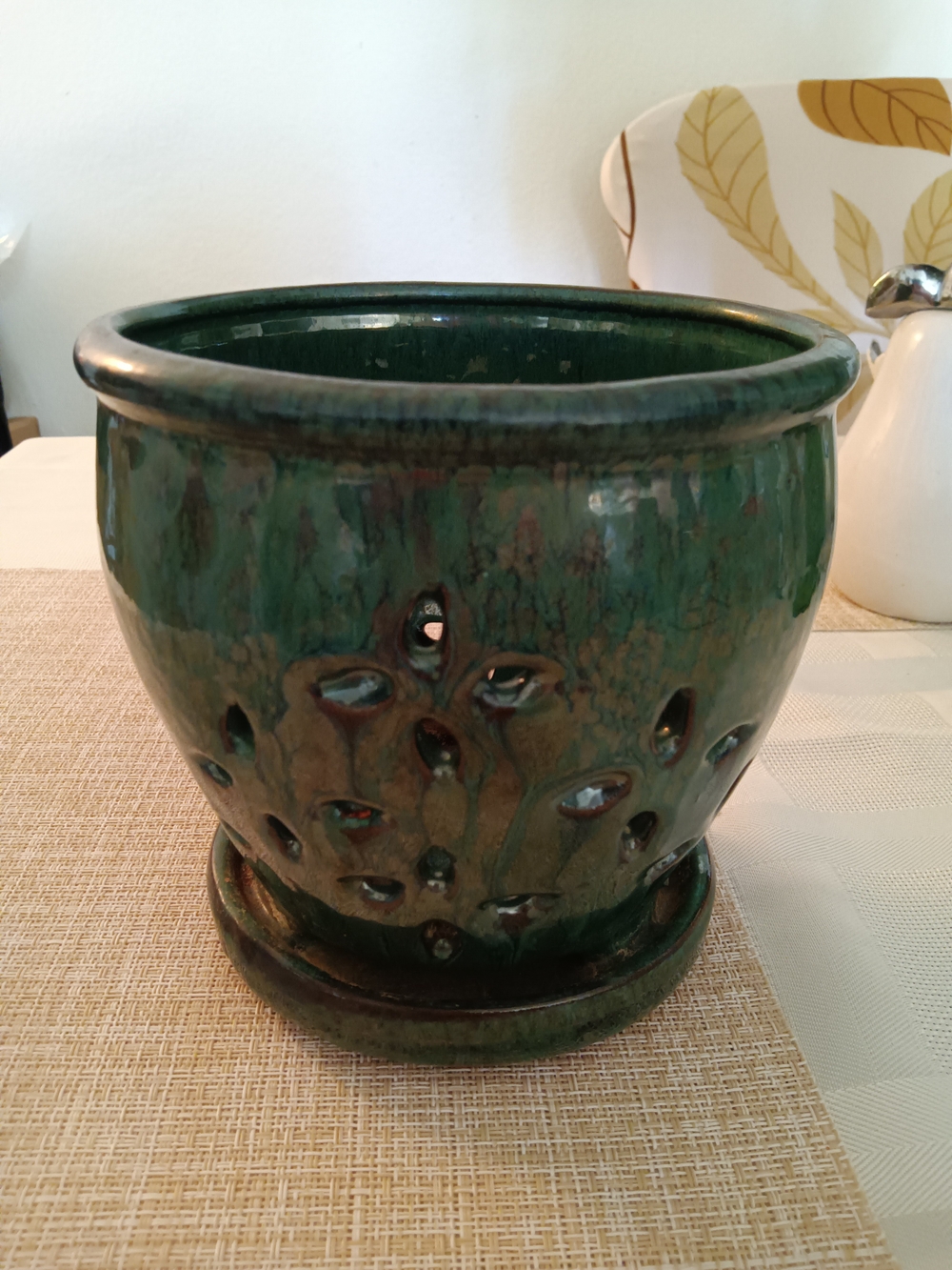 Green Ceramic Planter Pot - Painted Terracotta